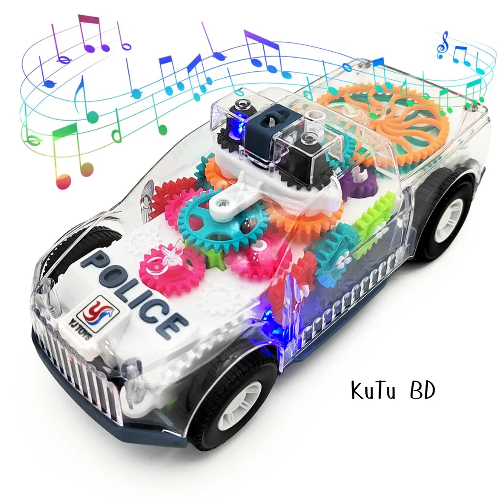 Baby & Toddler Transparent Gear Police Car Toy – With Light & Music