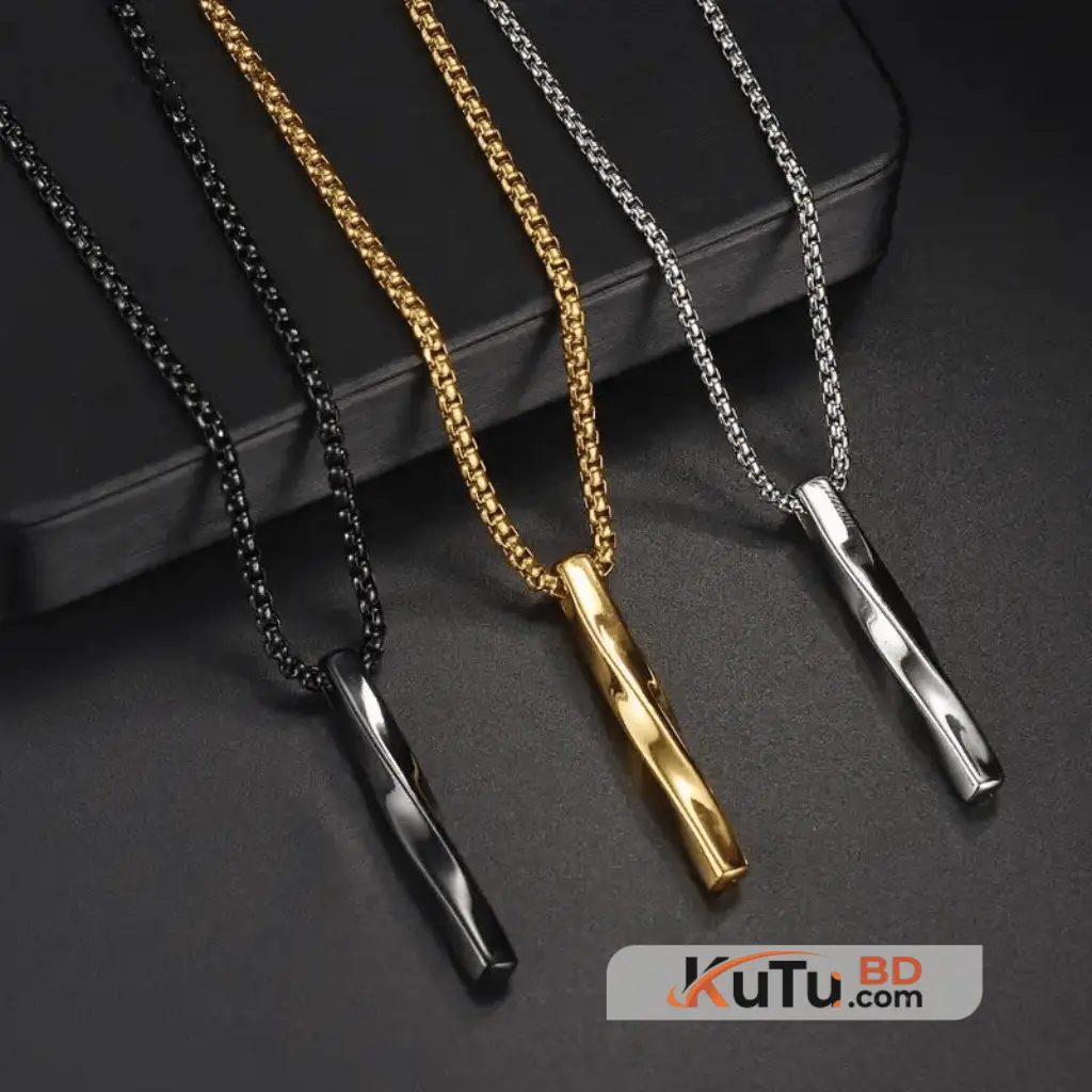 MKENDN Men's Stainless Steel Spiral Cylinder Pendant Necklace